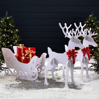 3-Piece 4ft Deer & Sleigh Silhouette Set