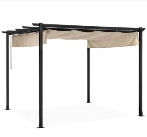 Outdoor Pergola, Patio Shelter w/ Retractable Canopy, Steel Frame - 10x10ft