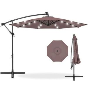 Solar LED Offset Hanging Patio Umbrella w/ Crank Tilt Adjustment - 10ft 