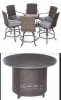 54" Pembroke Gas Fire Pit Dining Table & Set of 6 All-Weather Wicker Cushioned Patio High Dining Chairs