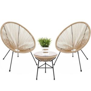 3-Piece All-Weather Patio Acapulco Bistro Set w/ Rope, Glass Top Table 