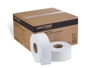 Box of Coastwide 2-Ply Jumbo Toilet Paper, White, 1000 ft./Roll, 12 Rolls/Carton
