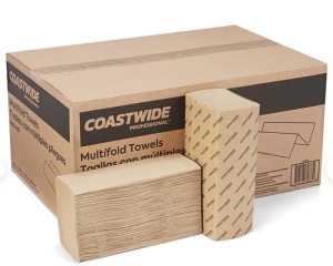 Box of Coastwide Multifold Paper Towels, 1-ply, 250 Sheets/Pack, 16 Packs/Carton