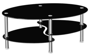 Black Glass Oval Coffee Table with Chrome Base