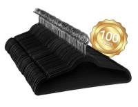Velvet Slim Profile Black Clothes Hangers with Stainless Steel Swivel Hooks,&nbsp;100-Pack - Appears New