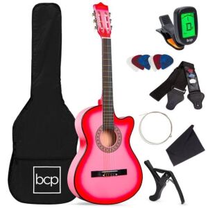 Beginner Acoustic Cutaway Guitar Set w/ Case, Strap, Capo - 38in 