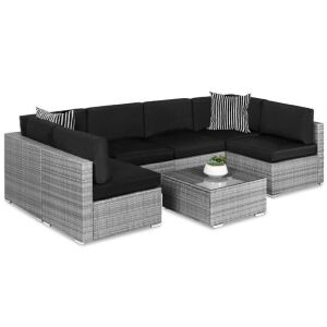 7-Piece Modular Wicker Sectional Conversation Set w/ 2 Pillows, Cover 