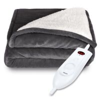 Electric Heated Reversible Sherpa Blanket w/ 3 Heat Levels, Auto Shut Off - Gray