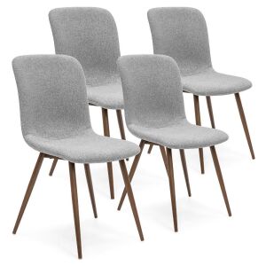 Set of 4 Mid-Century Modern Dining Room Chairs w/ Fabric Upholstery and Metal Legs - Gray