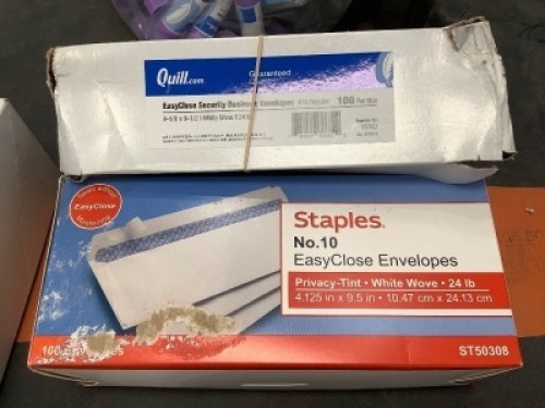Box of Office Supplies - Computer Paper, Envelopes, Glue Sticks, Sheet Protectors, Binders