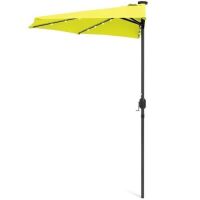 8.5ft Steel Solar LED Patio Half Umbrella w/Easy Crank and Wind Vent, Light Green