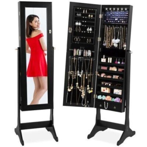 6-Tier Standing Jewelry Mirror Armoire w/ LED Lights&nbsp;