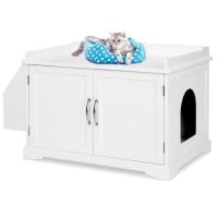 Large Wooden Cat Litter Box Enclosure & Storage Cabinet w/ Magazine Rack&nbsp;
