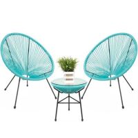 3-Piece All-Weather Patio Acapulco Bistro Set w/ Rope, Glass Top Table&nbsp;