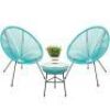 3-Piece All-Weather Patio Acapulco Bistro Set w/ Rope, Glass Top Table&nbsp;
