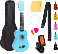 21in Acoustic Basswood Ukulele Starter Kit w/Nylon Carrying Gig Bag, Strap, Picks, Cloth, Clip-On Tuner, Extra String - Blue&nbsp;
