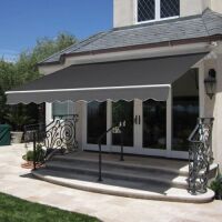 Retractable Patio Awning Cover w/ Aluminum Frame, Crank Handle - 98x80in&nbsp;