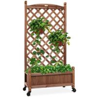 Wood Planter Box & Lattice Trellis w/ Drainage, Optional Wheels - 48in&nbsp;