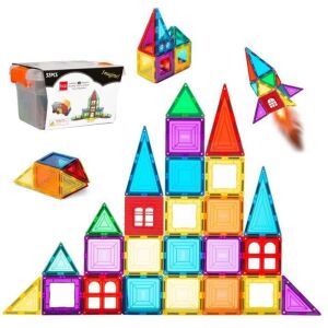 32-Piece Kids Mini Magnetic Tiles Educational STEM Toy Set w/ Carrying Case 