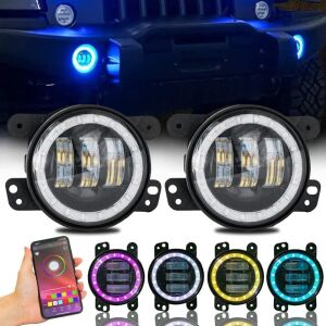 Bluetooth Controlled RGB 4" 30W Bumper Halo Ring Fog Light Lamps 