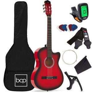 Beginner Acoustic Cutaway Guitar Set w/ Case, Strap, Capo - 38in 