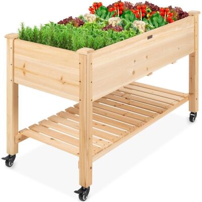 Mobile Raised Garden Bed Elevated Planter w/ Wheels, Shelf - 48x23.25x32in 