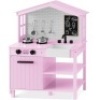 Kids Farmhouse Play Kitchen w/ Chalkboard, Storage Shelves, 5 Accessories