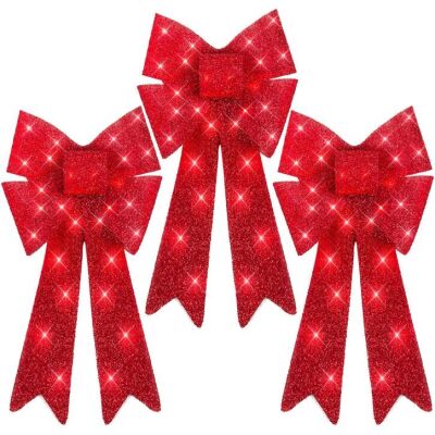 Set of 3 Pre-Lit Christmas Bows