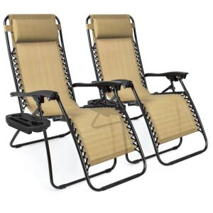 Set of 2 Adjustable Zero Gravity Patio Chair Recliners w/ Cup Holders 