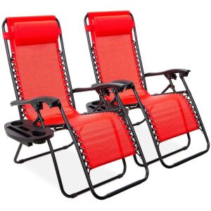 Set of 2 Adjustable Zero Gravity Patio Chair Recliners w/ Cup Holders 