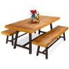 3-Piece Indoor Outdoor Acacia Wood Picnic Dining Table Furniture, Seats Up to 6