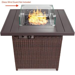 32in Fire Pit Table 50,000 BTU Wicker Propane, Cover - No Wind Guard 