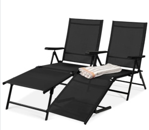 Set of 2 Outdoor Patio Chaise Recliner Lounge Chairs w/ Rust-Resistant Frame