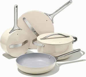 Caraway Nonstick Ceramic Cookware Set (12 Piece) Pots, Pans, Lids and Kitchen Storage - Non Toxic, PTFE & PFOA Free - Oven Safe & Compatible with All Stovetops (Gas, Electric & Induction) - Cream