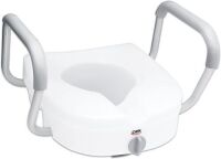 Carex E-Z Lock Raised Toilet Seat with Handles, 5 Inch Toilet Seat Riser with Arms, Fits Most Toilets - Appears New