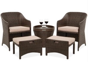 5-Piece Outdoor Wicker Bistro Set w/ Side Storage Table, No Assembly