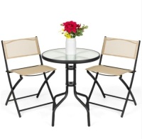 3-Piece Bistro Set w/ Glass Table, 2 Foldable Chairs