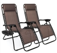 Set of 2 Adjustable Zero Gravity Patio Chair Recliners w/ Cup Holders
