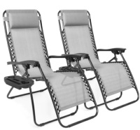 Set of 2 Adjustable Zero Gravity Patio Chair Recliners w/ Cup Holders