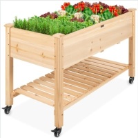 Mobile Raised Garden Bed Elevated Planter w/ Wheels, Shelf - 48x23.25x32in