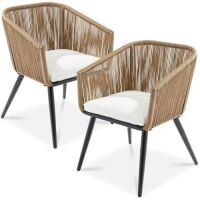 Set of 2 Indoor Outdoor Woven Wicker Patio Dining Chairs, 250lb Capacity&nbsp;