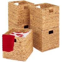 Set of 5 Collapsible Hyacinth Storage Baskets w/ Inserts - 12x12in&nbsp;