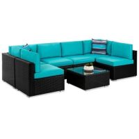 7-Piece Modular Wicker Sectional Conversation Set w/ 2 Pillows, Cover&nbsp;