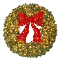 48in Artificial Pre-Lit Fir Christmas Wreath Decor w/ Red Bow, 250 LED Lights, 900 Tips, Plug-In