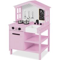 Kids Farmhouse Play Kitchen w/ Chalkboard, Storage Shelves, 5 Accessories&nbsp;