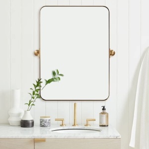 MOON MIRROR 24" x 36" Brushed Gold Metal Framed Pivot Rectangle Vertical Bathroom Mirror