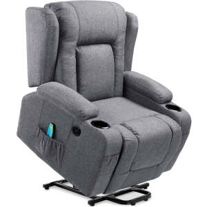 Electric Power Lift Linen Recliner Massage Chair Furniture w/ USB Port, Heat, Cupholders