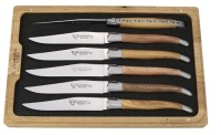 Set of 6, Laguiole en Aubrac&nbsp;Steak Knives, Mixed French Woods Handles, Appears New