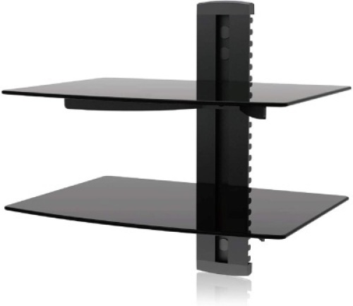 Floating Wall Mounted 2 Level Glass Entertainment Shelf - New