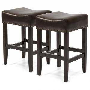 Set of 2 Backless Leather Counter Stool Seat Accents w/ Silver Studs